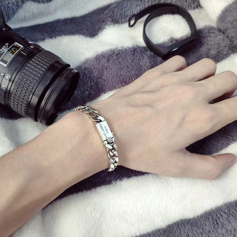 Vintage Thai Silver Punk Cuban Chain Braided Men’s Bracelet – Hip Hop Statement Jewelry