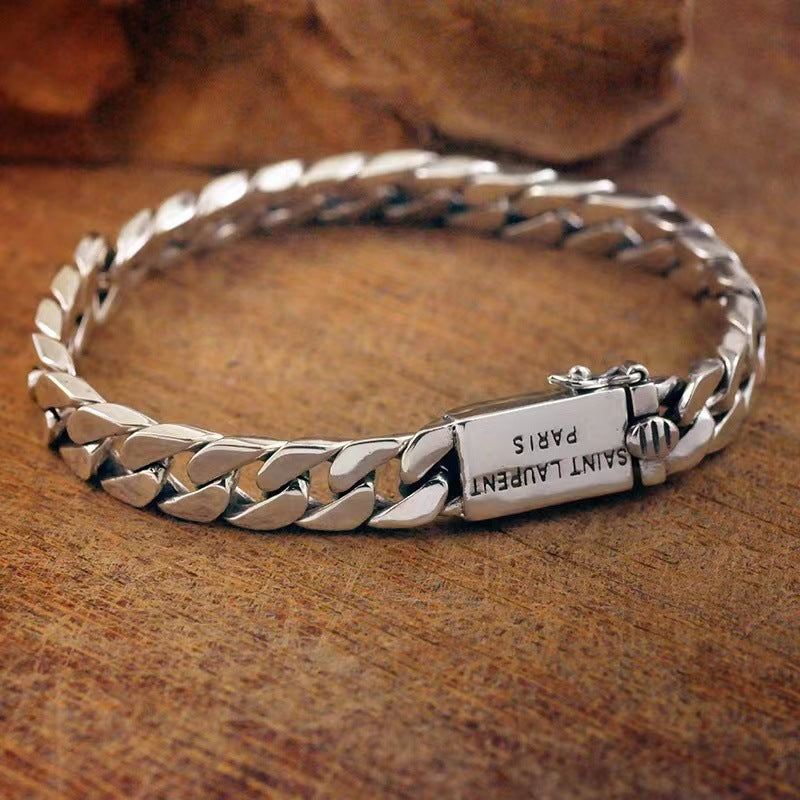 Vintage Thai Silver Punk Cuban Chain Braided Men’s Bracelet – Hip Hop Statement Jewelry