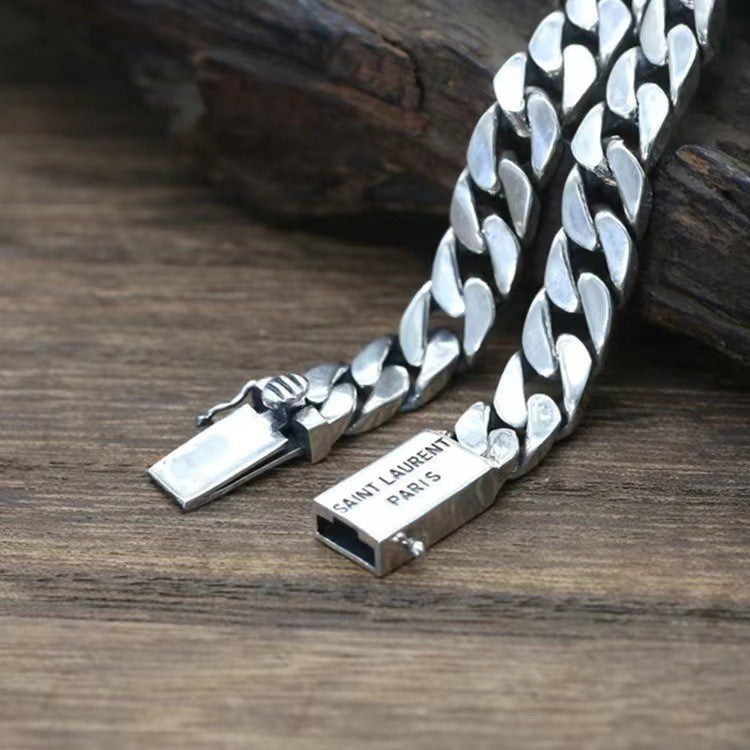 Vintage Thai Silver Punk Cuban Chain Braided Men’s Bracelet – Hip Hop Statement Jewelry
