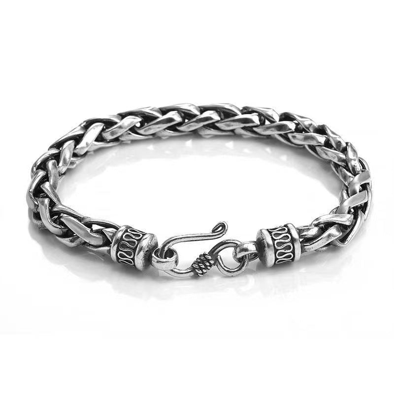 Vintage Thai Silver Dragon Bone Braided Punk Bracelet for Men – Distressed Hip Hop Hand Chain